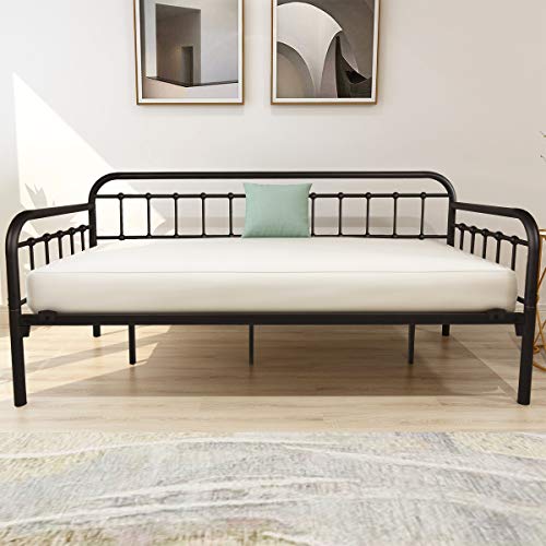 HOMERECOMMEND Metal Daybed Frame Heavy Duty Metal Slats Sofa Bed Platform Mattress Foundation Twin Day Bed Black Sanded Color