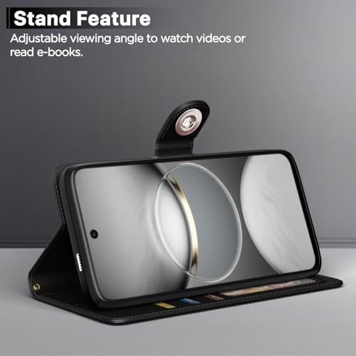 Image of Pikkme Flip Cover for Tecno Spark 30C 5G Leather Finish | Inside TPU with Card Pockets | Wallet Stand and Shock Proof | Complete Protection Button Flip Case(Black)