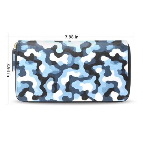 Long Wallets Leather Bifold Wallet for Women Blue Camouflage with Zipper Credit Card Holder Large Capacity2