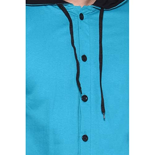 Image of Geum Men's Full Sleeve Hooded T-Shirt with Button-Down Front | Casual Slim Fit Cotton Shirt-Style Tee