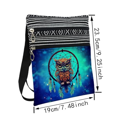 Dreamcatcher Owl Messenger Bag Small Ethnic Pattern Printed Adjustable Strap Crossbody Zipper Bag Dreamcatcher Owl Phone Bag Wallet Cute Shoulder Handbag for Women - 12