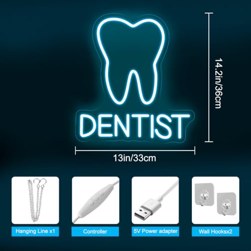 Image of Tooth Dentist Neon Sign Dential Clinic Hospital Open LED Light