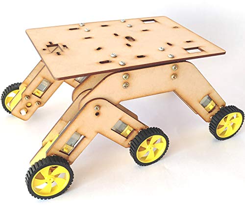 Image of 6 WD Wooden Smart Robot Chassis with Motor, Wheel, Wire, Switch, nutbolts for Engineering Robot Projects (Do It Yourself)