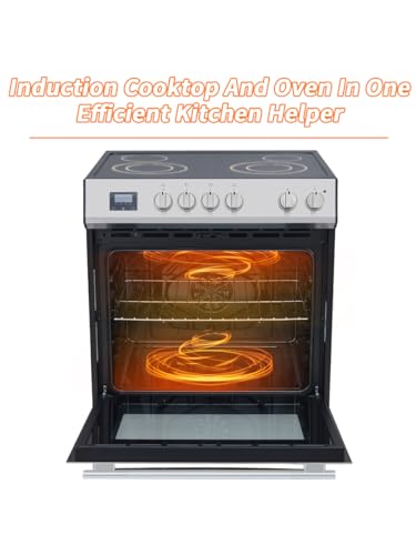 Garvee 30" Electric Range 5 Cu.Ft. Capacity with 4 Burners Glass Cooktop, Convection Oven, 6 Cooking Functions, Stainless Steel Freestanding Electric Range Oven with Front Control, Silver