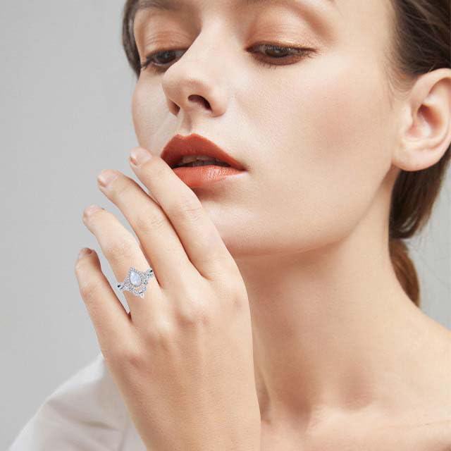 1.0 Carat Gemstone Wedding Ring Set - Pear Shaped Gem with Moissanite Bridal Sets Wedding Rings White Yellow Rose 10K 14K 18K Gold 925 Sterling Silver Pear Womens Wedding Ring Sets for Her2