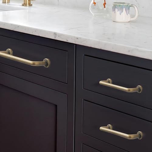 BOLWHAO Antique Brass Cabinet Pulls - Minimalist Bar Pulls, 4 Pack Zinc Alloy Kitchen Cabinet Handles with 5.04''/128mm Hole Center, Simple Modern Drawer Pulls for Furniture by BOLWHAO - Used condition - Image 6