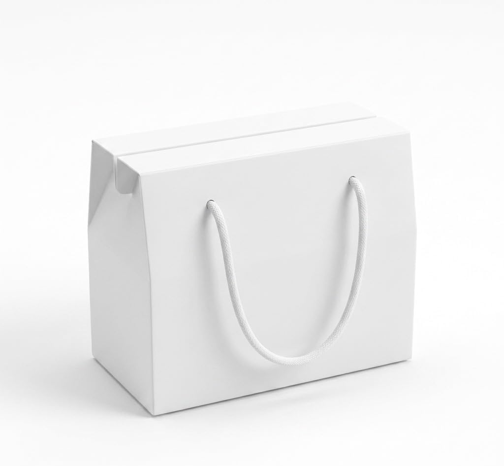 REDDOTGIFT 10-Packed H14.5 * 12 * 9CM Small White DIY Flat Gift Boxes With Handle(Compact Size for Small Treats/Jewelry) Made By 350Gram Thickness White Art Paper For Sweets, Gifts