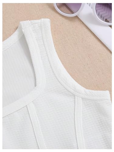 OYOANGLE Girl's Textured Sleeveless Square Neck Asymmetrical Hem Crop Tank Tops4