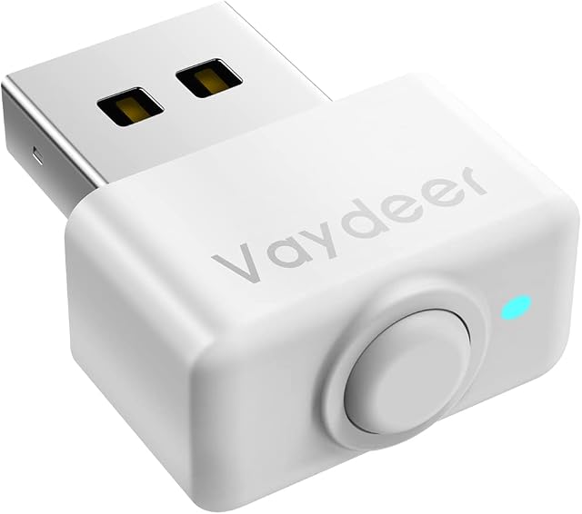Vaydeer Mini Mouse Jiggler Move, 3 tryby automatycznego przesuwania myszy, symulator ruchu myszy z przyciskiem włączania / wyłączania, USB Jiggler Brak konieczności pobierania sterowników, niewykrywalny, biały