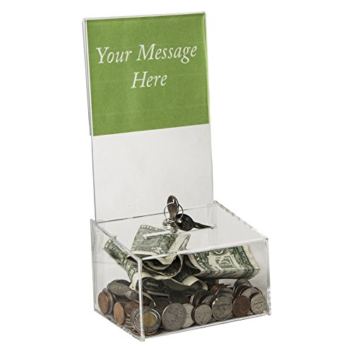 Clear-Ad - Coin Box with Lock 5x3x5 - Acrylic Tip Box - Money Collection Box - Cash Box with Slot - CBLH-533 (Pack of 2)