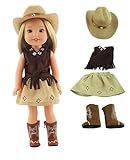 Brown Little Cowgirl with Hat and Boots-Fits 14 Inch Wellie Wisher Dolls | 14 Inch Doll Clothing