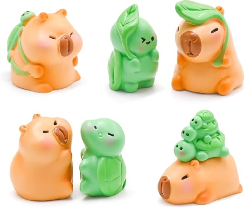 Mini Capybara Figurines (7 Pieces) for New Years Tiny Resin Capybara for Car Dashboard Dollhouse Fairy Garden and Capybara Birthday Decorations