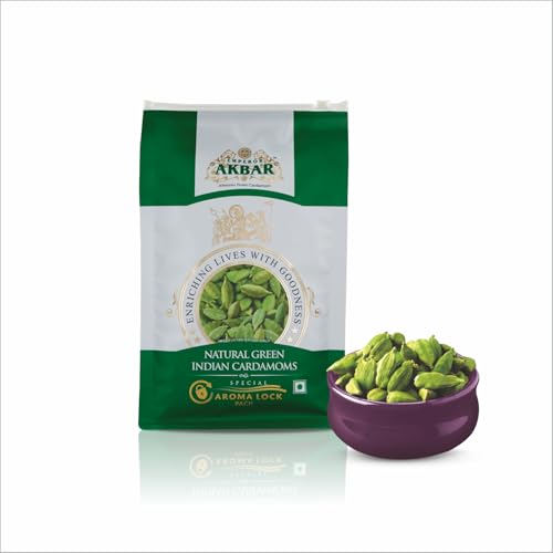 Emperor Akbar GI Tagged Alleppey Green Cardamom | Premium Export Quality Elaichi | Superior Grade 7-8 mm Medium Size Pods | Long-lasting Aroma-Lock Pack | 500 grams