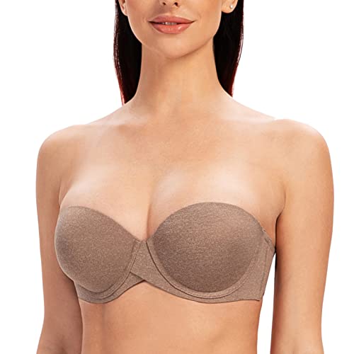 Image of MELENECA Women's Push Up Strapless Bra Padded Underwire Stay Put Lift | Non-slip silicone grip, seamless shaping, lift support and comfortable wear for weddings, dresses and daily outfits