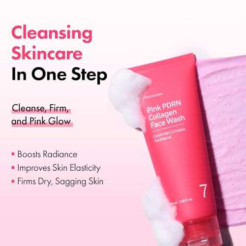 Image of TOSOWOONG Pink PDRN Collagen Face Wash, Mochi Whip, Pore Care, Blackheads