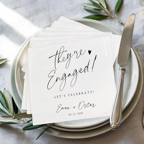 Luxury Custom Pack 15pcs Engagement Napkins Were Engaged Engagement Party Decorations Wedding Beverage Cocktail Luncheon Dinner Napkins 22