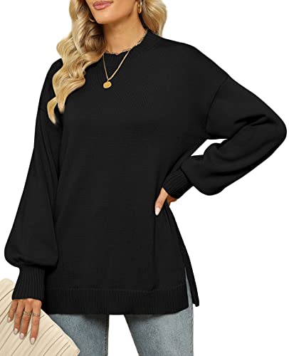 Womens Black Sweater Lantern Sleeve Sweater Womens Tops Dressy Casual L #TOP27
