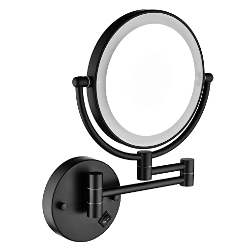 TREATLIFE HOME 8 Inch LED Wall Mount Makeup Mirror with 360-Degree Rotation and 1X/3X Magnification in Matte Black