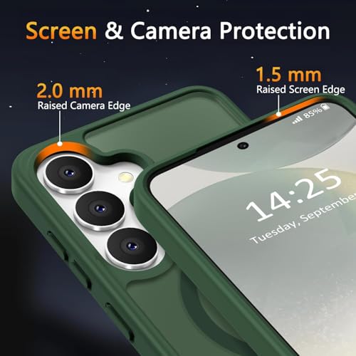 Image of Elzzi Magnetic Guard Designed for Samsung S24 Fe 5G Case Translucent Matte Hard PC + TPU Back Cover [Compatible with MagSafe] Anti-Scratch Phone Case (Green)