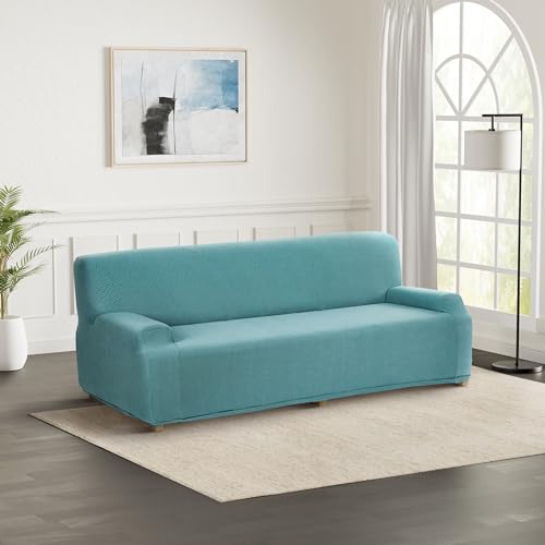 Amazon Brand - Solimo 100% Jacquard Checkered Design Sofa Cover | Stretchable & Washable Slipcover | Three Seater Sofa Cover (Green)