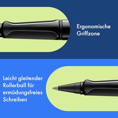 Lamy safari roll-ink black Tintenpatronenroller – zeitlos klassischer Stift mit ergonomischem Griff & Strichbreite M - Gehäuse aus robustem ASA-Kunststoff – inkl. Tintenpatrone T10 blau