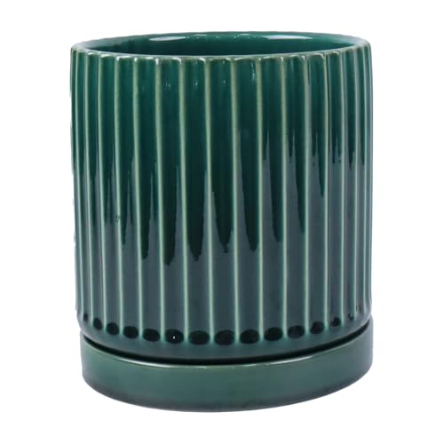 Vaso Cilindrico Decorativo In Ceramica Verde Smaltata Varie Misure, Cachepot Da Interno Esterno Per Piante, Salotto, Terrazzo, Design Moderno, Ideale Per Arredo Casa, Ufficio, Ingresso (15,5x17 cm)