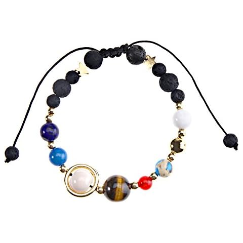 D2D Solar System Galaxy Eight Planets Stone Beads Braided Bracelet Stretch Unisex Cover
