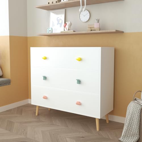 Image of Modern Nightstand with 3 Drawer, Wooden Bedside Table for Kids Room, Toddler Childs Storage Cabinet with Euro Glides, Safety Anti-Tip Design, Easy Assembly, Colorful Finish, 2025 Upgrade (White)