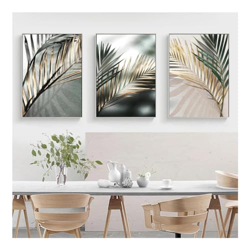 Art mural tropical vert et or pour décoration intérieure de salon chic et moderne