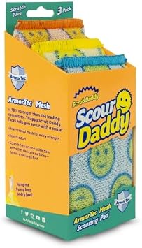 Scrub Daddy Scour Pads - Scour Daddy - Multi-Surface Scouring Pad, Absorbent, Durable, FlexTexture Sponge, Soft in Warm Water, Firm in Cold, Scratch Free, Odor Resistant, Easy to Clean 3ct (Pack of 2)