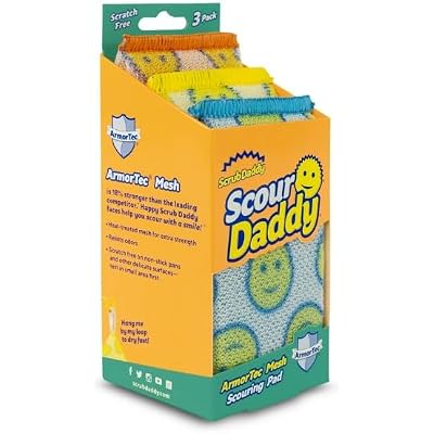 Scrub Daddy Scour Pads - Scour Daddy - Multi-Surface Scouring Pad, Absorbent, Durable, FlexTexture Sponge, Soft in Warm Water, Firm in Cold, Scratch Free, Odor Resistant, Easy to Clean 3ct (Pack of 2)
