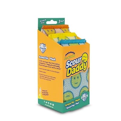 Scrub Daddy Scour Pads - Scour Daddy - Multi-Surface Scouring Pad, Absorbent, Durable, FlexTexture Sponge, Soft in Warm Water, Firm in Cold, Scratch Free, Odor Resistant, Easy to Clean 3ct (Pack of 2)