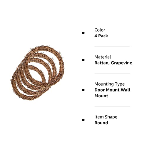 Natural Grapevine Wreaths, Vine Branch Wreath Garland For Diy Christmas Craft Rattan Front Door Wall Hanging Holiday Party Decors (12 Inch, 4 Pack) #TOP6
