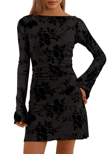 Image of PRETTYGARDEN Women's Fall Floral Long Sleeve Mini Dress