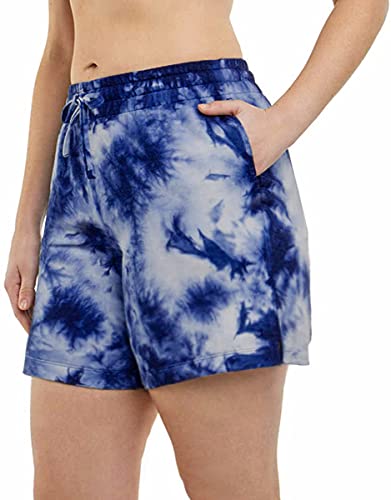 Danskin Womens 2-Pack Soft Active Short (Neptune Blue Tie Dye/Bright White, Large) #TOP4