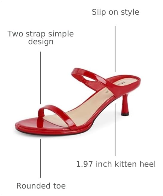 Image of Modatope Two Strap Heeled Sandals for Women Kitten Heel Rounded Toe Heels Women Slip on Open Toe Sandals