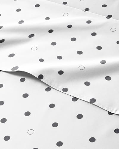 Image of Kids Twin Size Black & White Polka Dots Bed Sheets - 3 Piece Kids Sheet Set