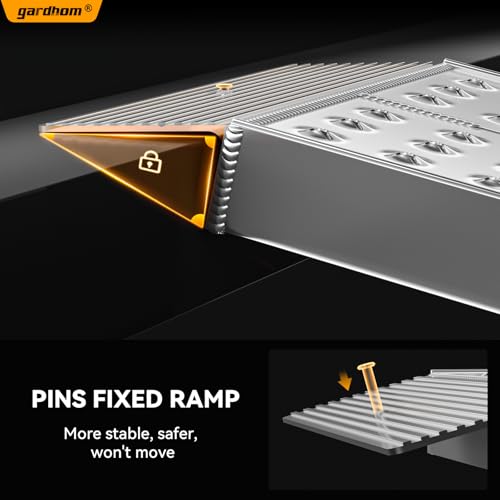 Aluminum Shed Ramps 55x12inch, gardhom 2PCS Riding Mower Ramps 1500lbs Capacity for Curb Steps Stairs Dirt Bike Motorcycle Lawn Mower Snow Blower Loading Ramps - Thumbnail 6