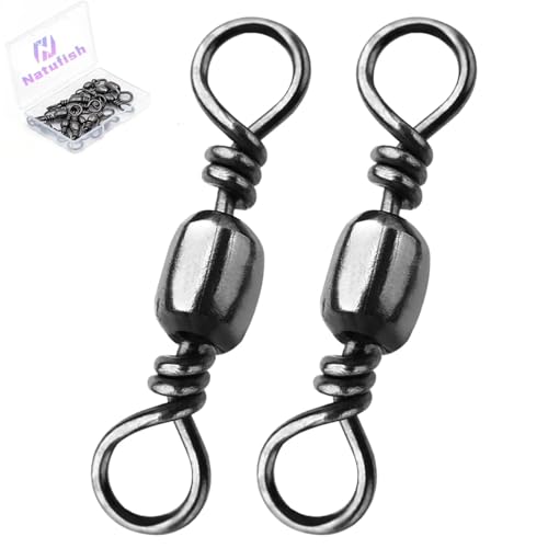 Natufish Fishing Barrel Swivels - 50Pcs/100pcs Solid Ring Rolling Swivel Connector High Strength Fishing Terminal Tackle for Saltwater Sea Fishing