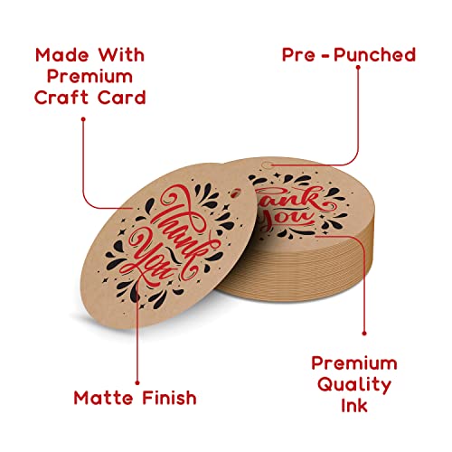 Image of Clickedin inch Thank You inch Kraft Paper Tags | Eco-Friendly | Brown Tags with Thread | 50 Pieces