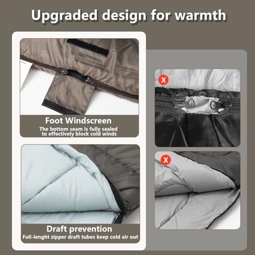 Image of BISINNA Double Sleepinag Bag for Adults Two Person Queen Size Camping Sleeping Bag for All Season Backpacking Hiking Cold Weather with Compression Sack