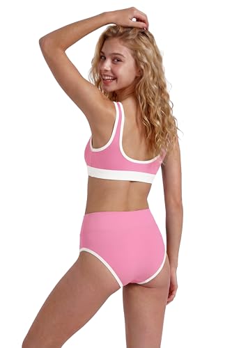 Image of Period Swimwear Two Piece Leakproof Swimsuit Menstrual High Waist Bikini Sets Color Block Bathing Suit for Teen Girls