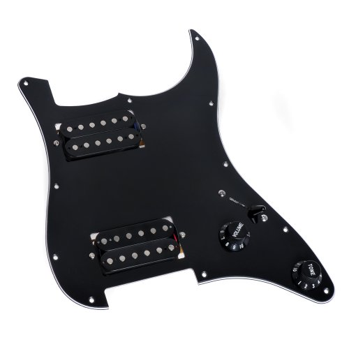 Loaded Electric Guitar Pickguard Scratchplat With 2 Humbucker Pickups For Strat Replacement (Black)