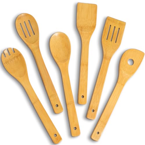 IOOLEEM-Bamboo-Wooden-Spoons-for-Cooking-6-Pcs-12-Inch-Non-Stick-Wooden-Kitchen-Utensils-Set-Natural-and-Durable-Wooden-Spatula-Spoons-for-Non-Stick-Pan-for-Cooking