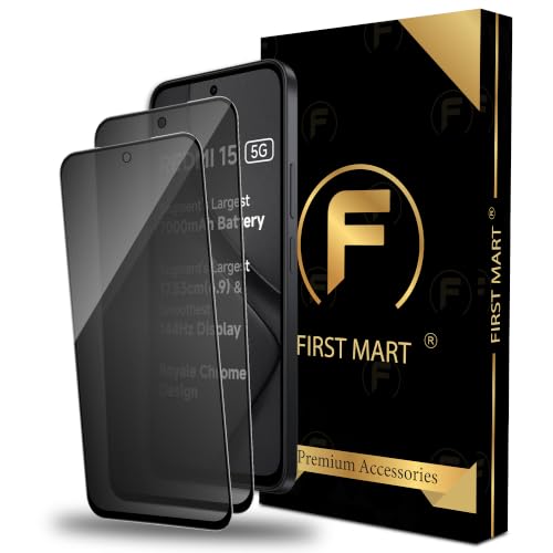 Image of FIRST MART Privacy Tempered Glass for Redmi 15 & Poco M7 Plus, 2 Pack | Anti-Spy 9H Screen Protector, Edge-to-Edge, Case-Friendly, Scratch Resistant, Bubble-Free