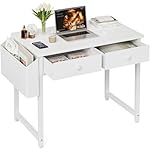 Grandder Small Computer Desk with 2 Fabric Drawers, 80 x 40 cm Home Office Desk with Storage Bags and Drawers, Study Writing Gaming Table for Small Spaces, White