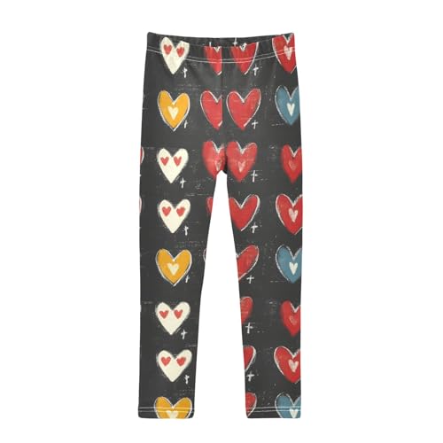 Hearts Watercolor Red D Girls Leggings Athletic Pants Tights Stretch Bottom