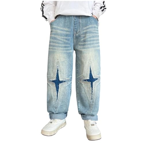 Boys Baggy Jeans Teens Kids Destroyed Straight Leg Denim Pants Casual Y2K Graphic Ripped Jean Trousers Streetwear