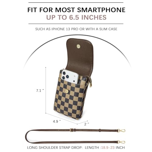 Image of BOSTANTEN Vegan Leather Small Crossbody Bags for Women Designer Cell Phone Bag Wallet Purses Adjustable Strap, Checkered Coffee