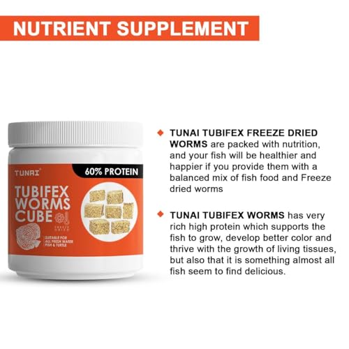 TUNAI-Tubifex-Worms-Cube-Blocks-Fish-Food-for-BARBELS-Catfish-DANIOS-Discus-GOURAMIS-Tetra-and-Turtles-50g-Tubifex-Freeze-Dried-Worms